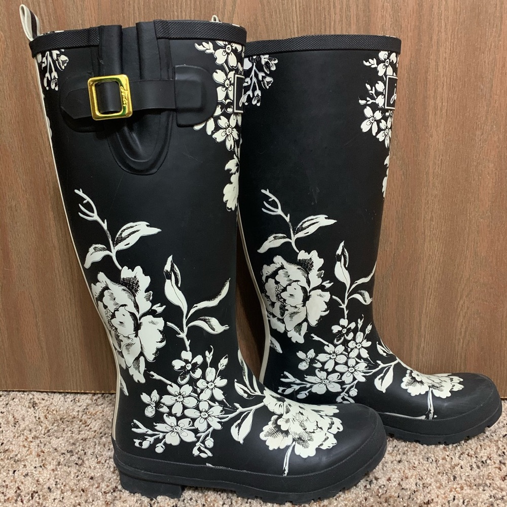 Joules Black/white Floral Tall Rain Boot